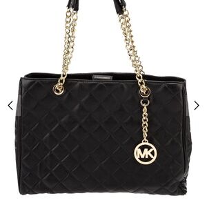 Michael Kors Black Susannah Quilted Leather Tote Bag NWT